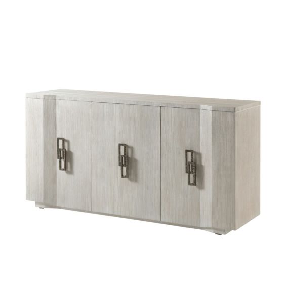 Wire-brushed pine wood sideboard with interlocking chain link hardware