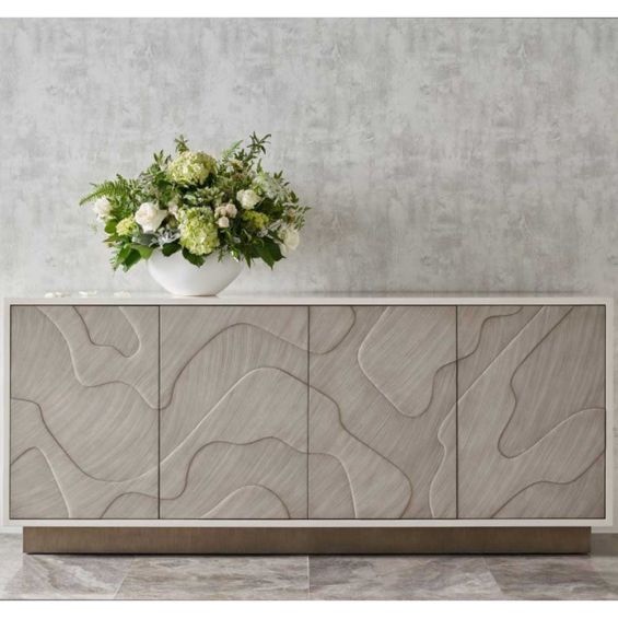 Grey and white sideboard featuring organic forms and lines