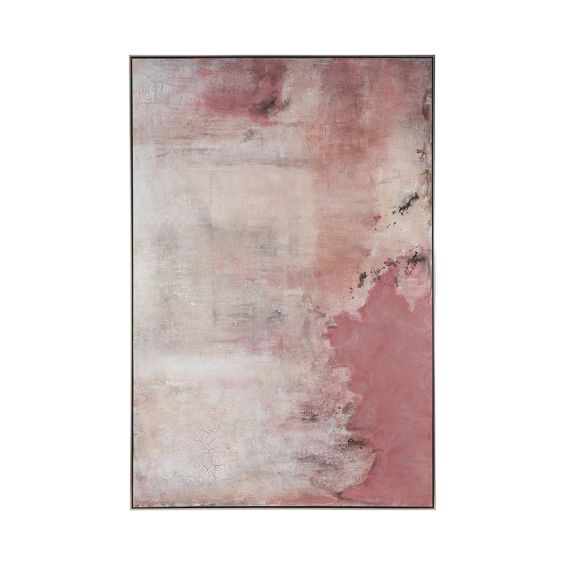 An abstract painting featuring warm rose tones.