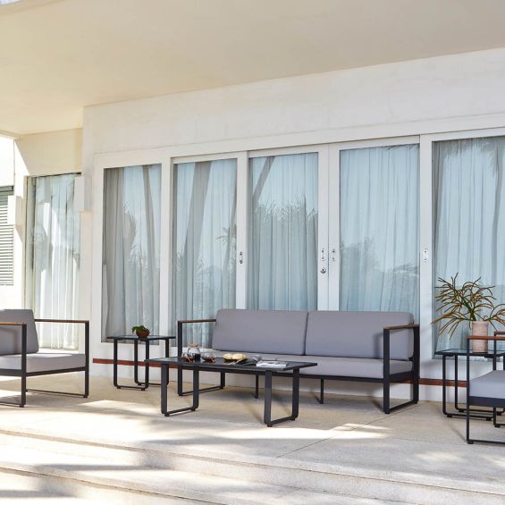 Elegant outdoor sofa with minimalist metal frame