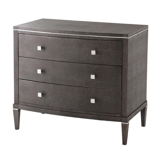 Decadent three-drawer bedside table in dark shagreen finish