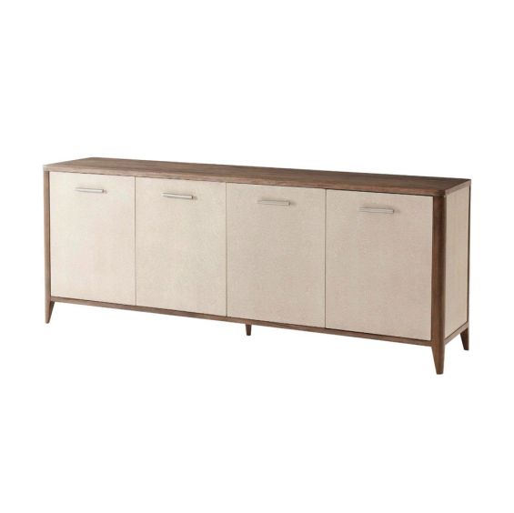 Luxurious cream and brown sideboard with four doors and nickel handles