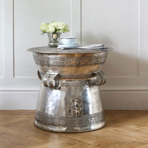 Distressed antique silver Thai chic side table