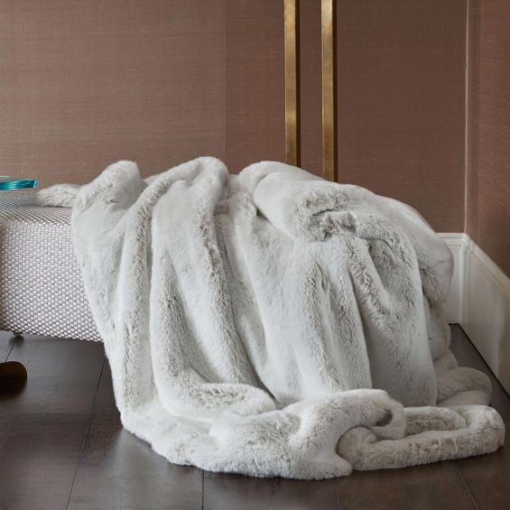 Luxury light grey faux fur throw