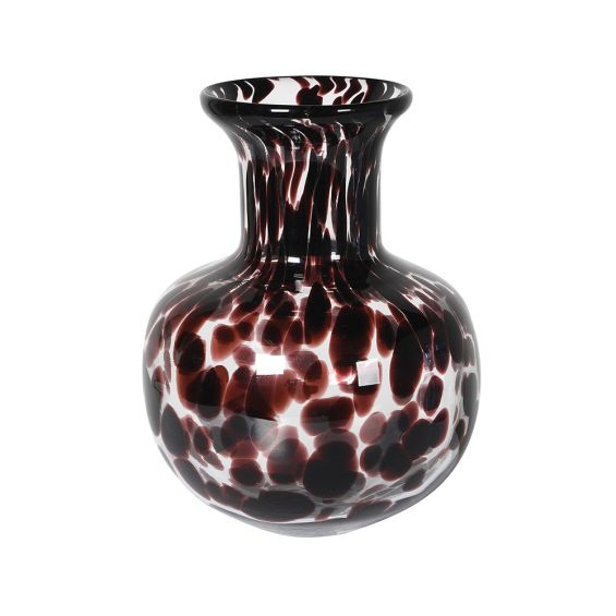 A tasteful tortoise shell effect vase with a round and glossy glass structure 