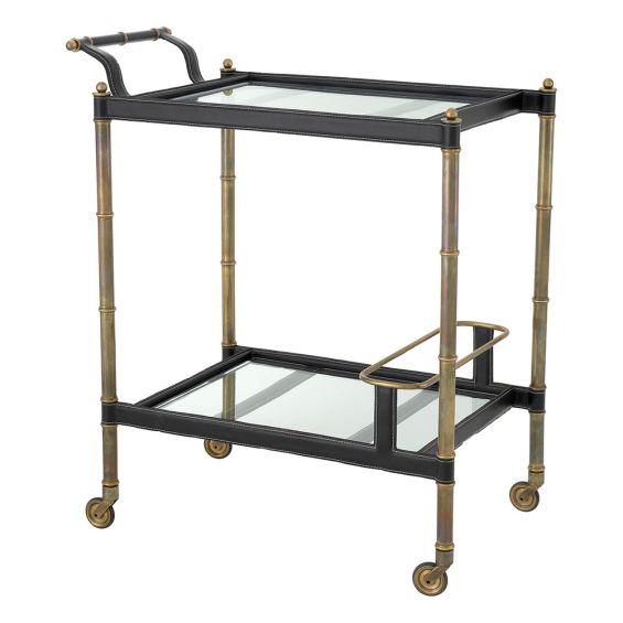 Vintage brass trolley with black leather accents 