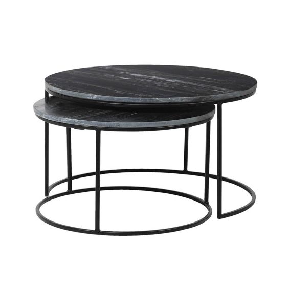 Sleek round nesting tables with marble surface