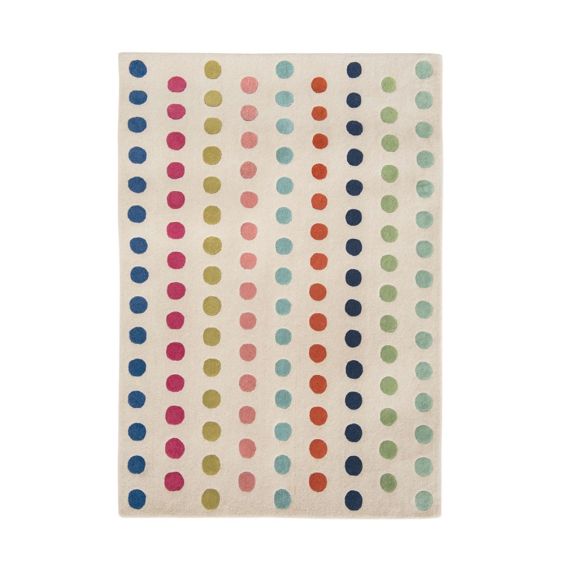 Cream wool rug with multi-coloured dots