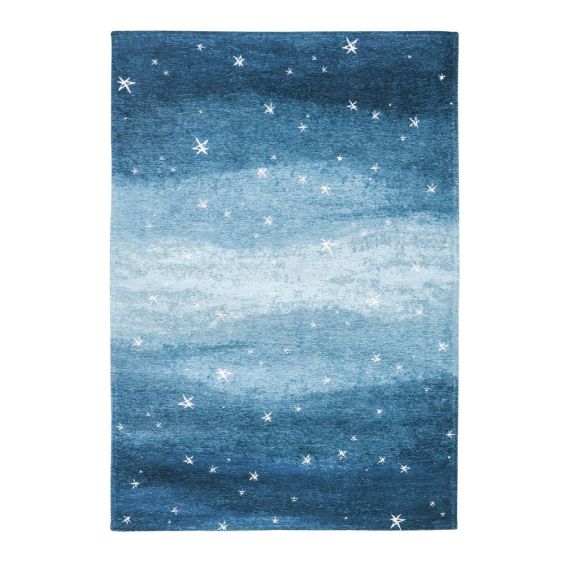 Blue night sky with stars chenille yarn flat weave rug