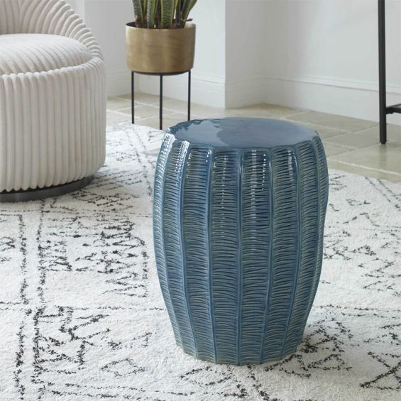 blue textured stool suitable for indoor and outdoor use