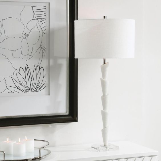 White table lamp with crystal foot and nickel plate details