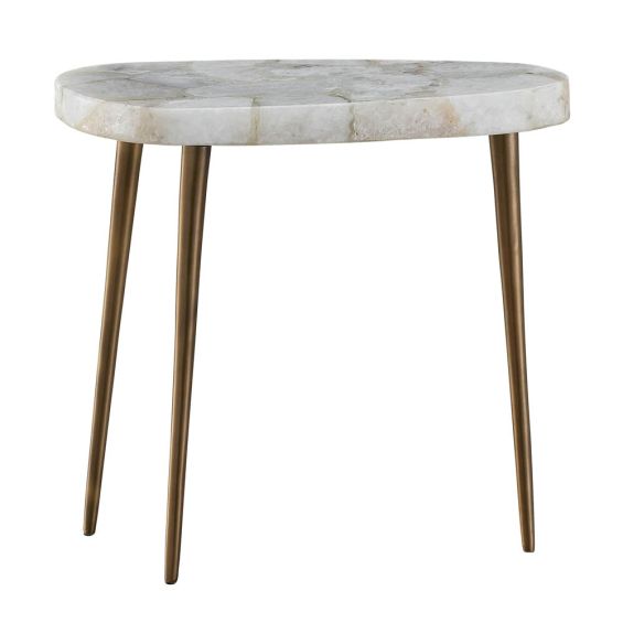 Marble side table with three brass legs