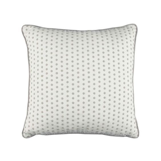 Grey and white cushion with dotted embroidery design