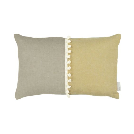 A luxurious two-toned rectangular cushion with bobbled details 