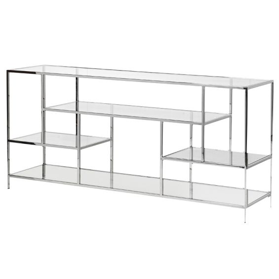 glass and stainless steel shelving unit