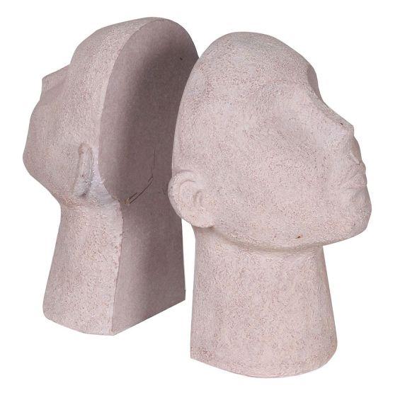 Face-shaped bookends in natural