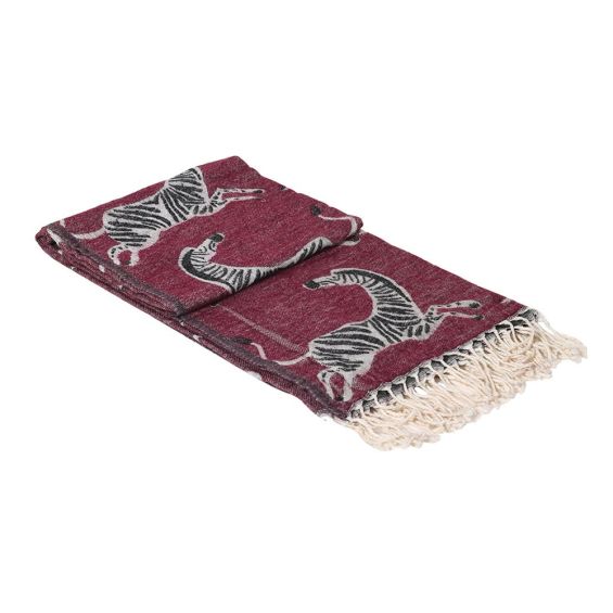 Wine red zebra patterned throw