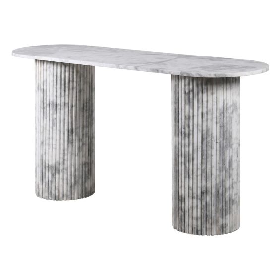 Black and white marble console table with pillar-like legs