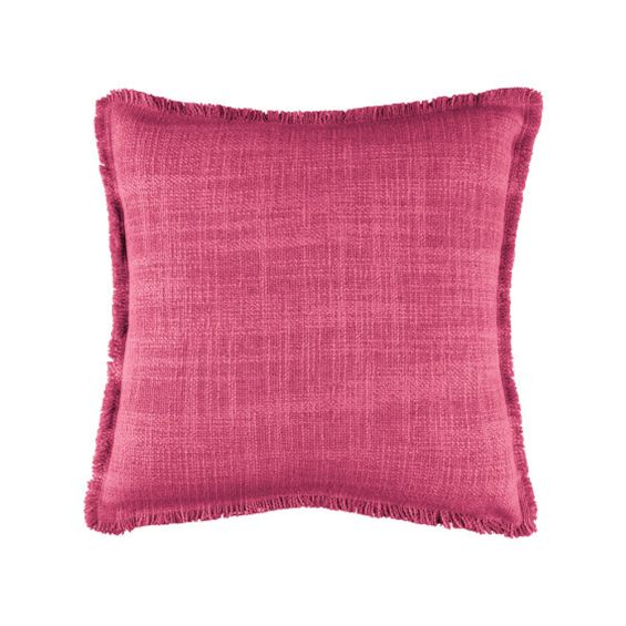 Mexican pink textured weave cushion with frayed edge