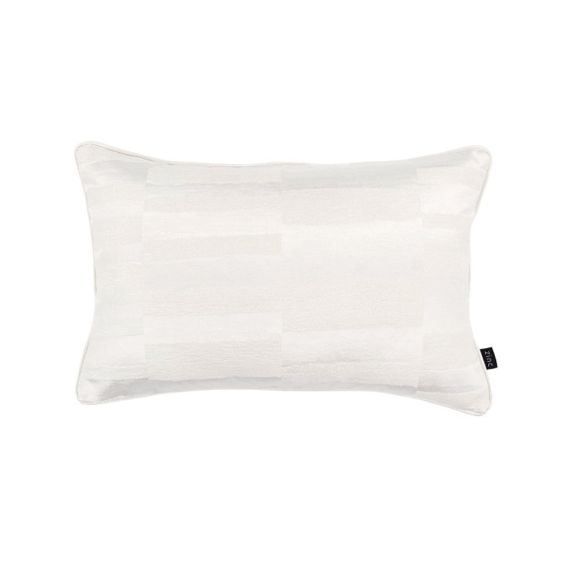 A luxury decorative cushion with a rectangular shape finished with contrasting ivory matte and shimmering yarns