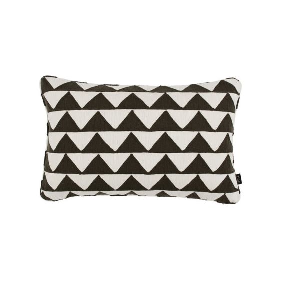 A chic, monochromatic cushion with a chunky embroidery of triangles creating a stylish striped design