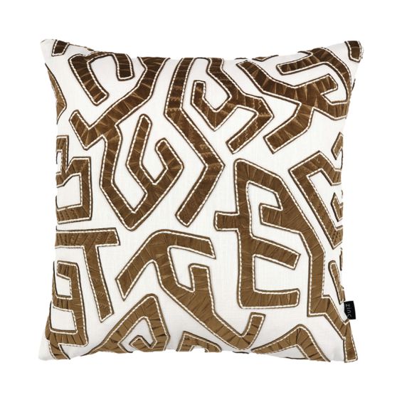 Brown maze-like textural velvet cushion with stitch detailing 