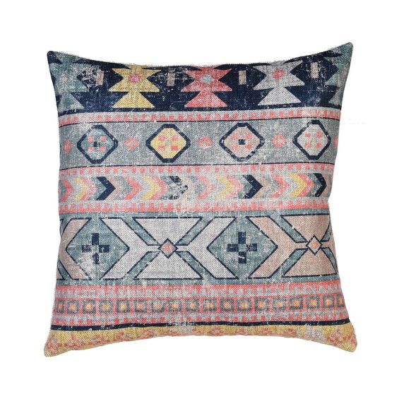 colourful retro aztec inspired cushion with distressed finish