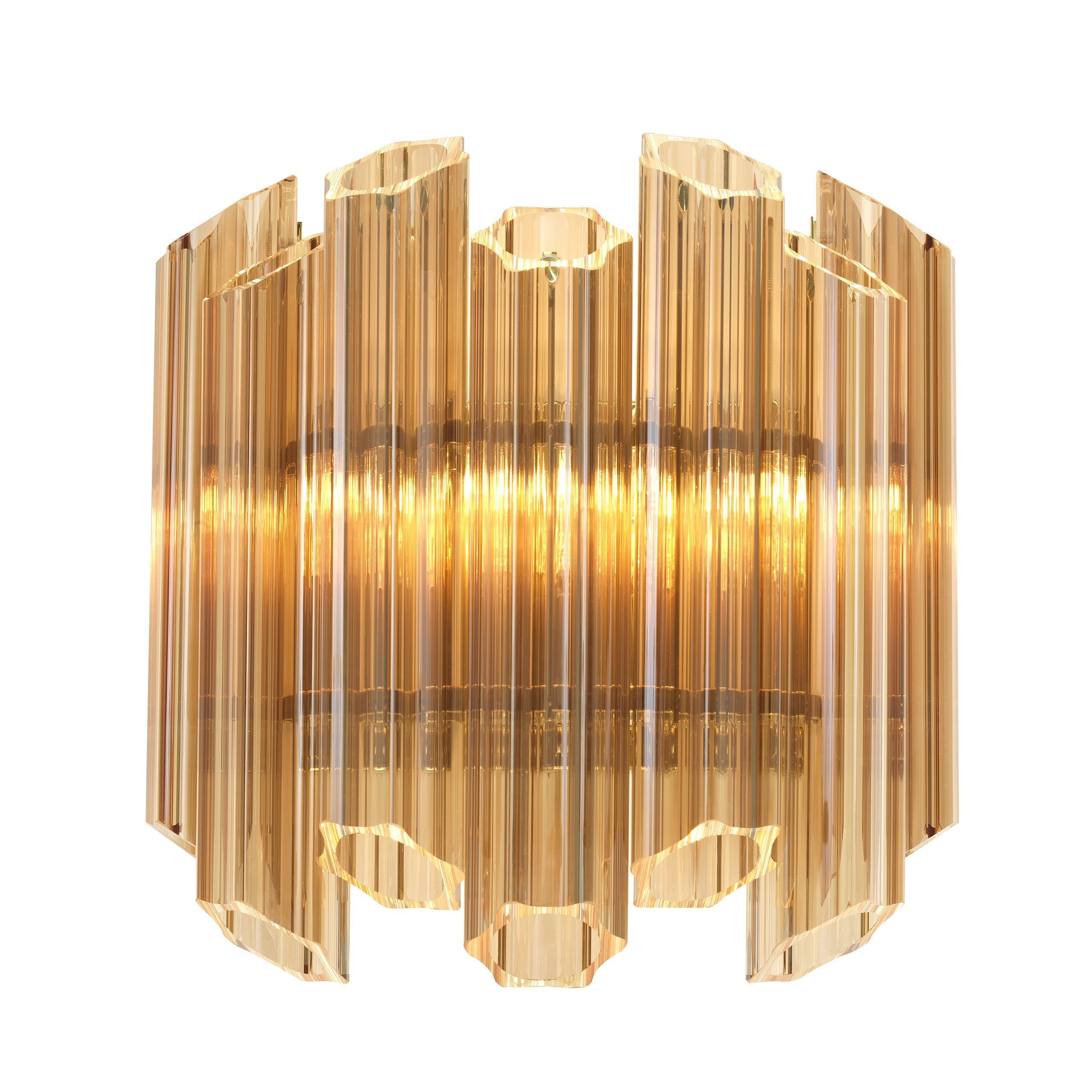 Structural, gold glass tube detail statement wall lamp