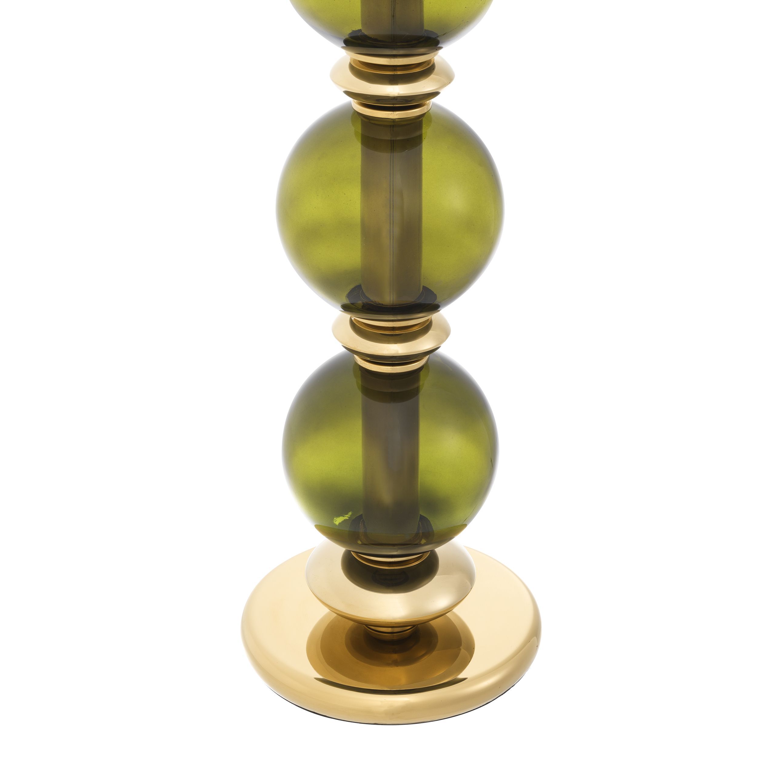 Green glass, gold finish table lamp with green velvet shade