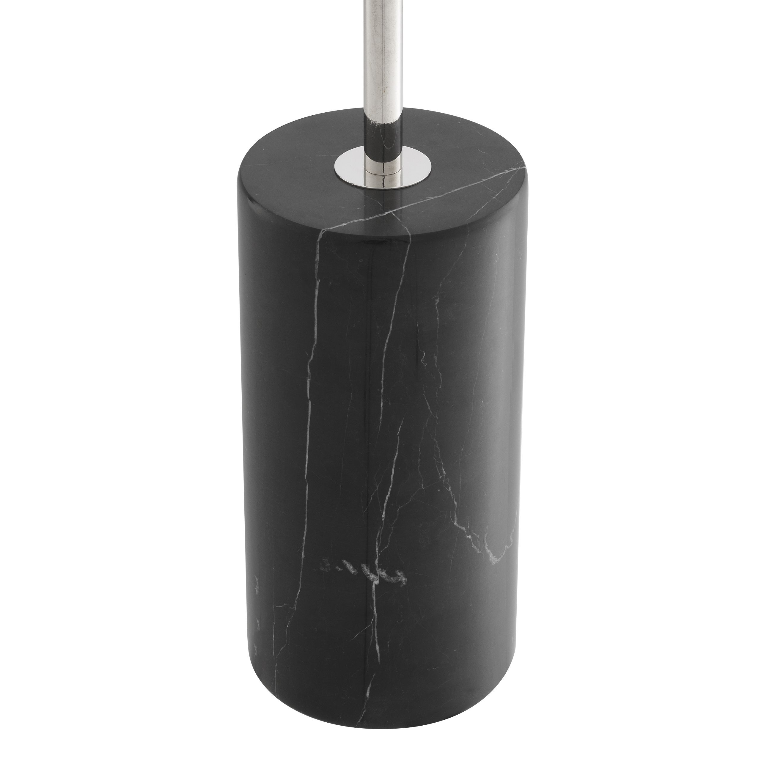 Modern, nickel finish floor lamp with 5 glass lampshade detailing and black marble base