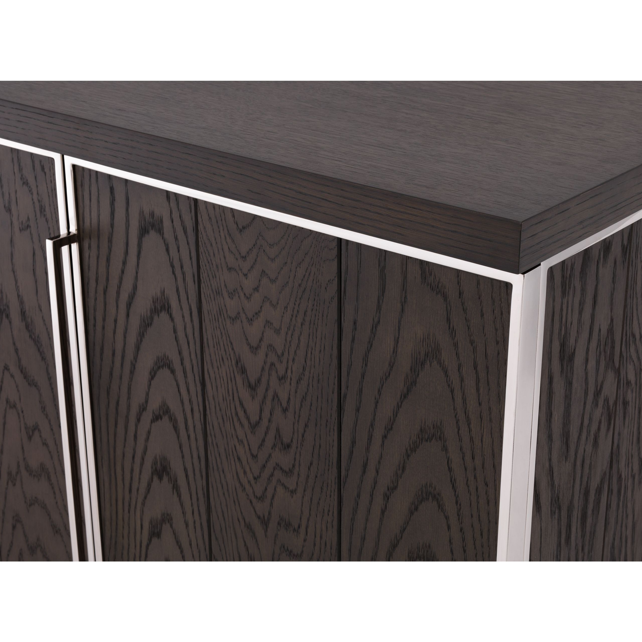 Mocha toned oak veneer dresser with nickel finish