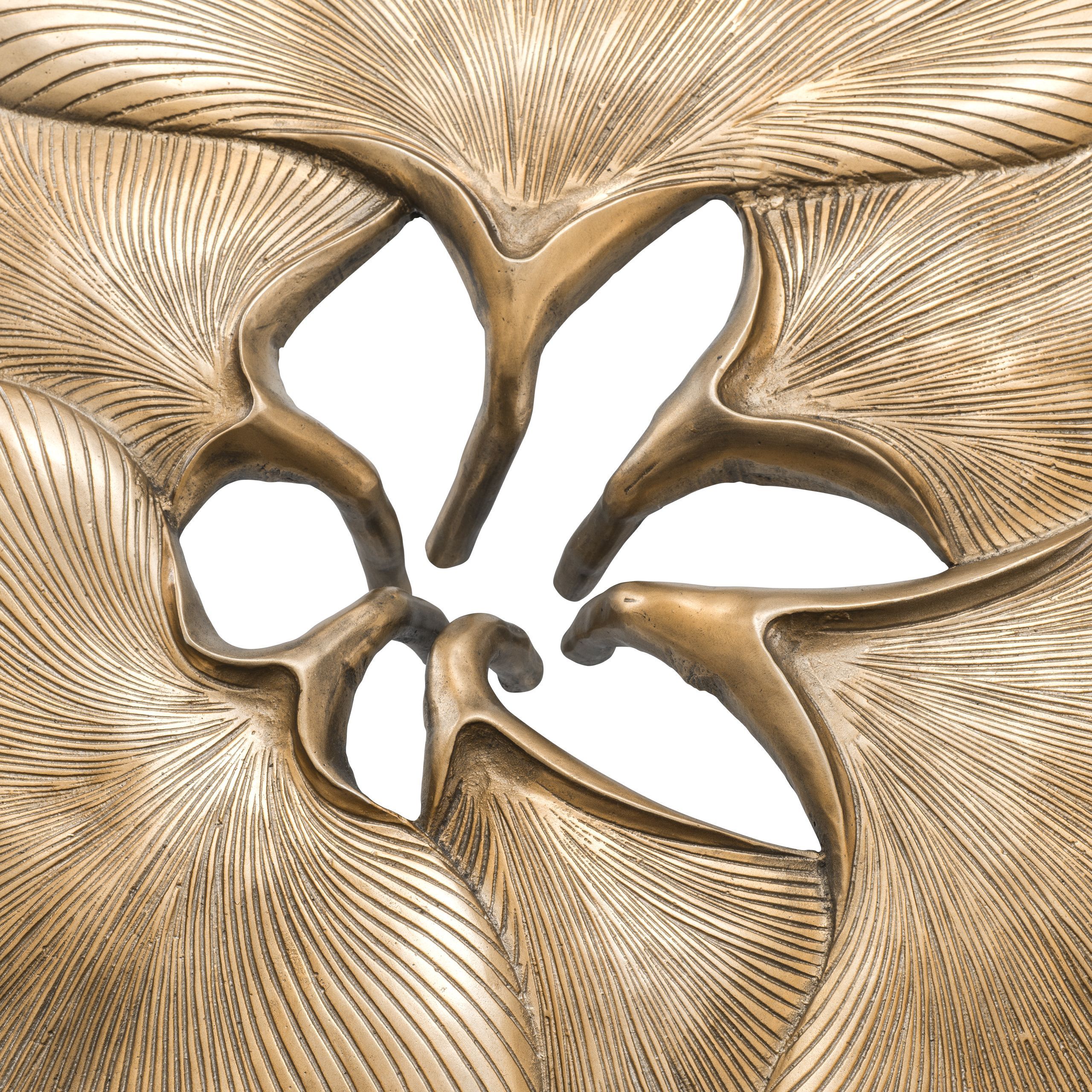 brass finish Ginkgo Biloba leaf coffee table with black tapered legs 