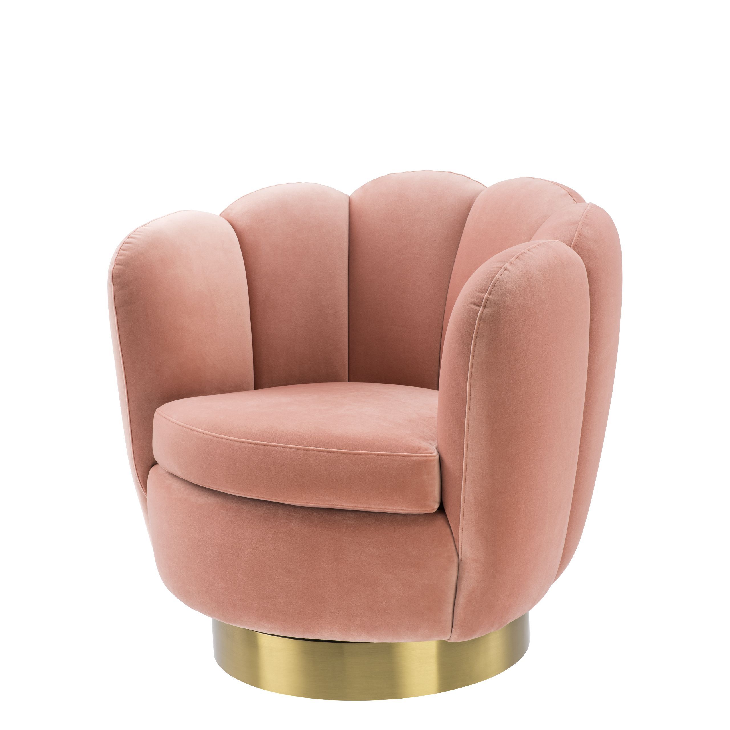 pink art deco swivel chair with golden base