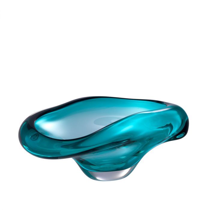 Free-flowing water-inspired blue glass bowl