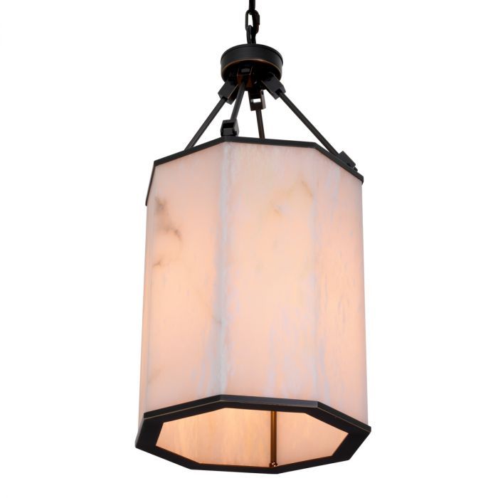 Ceiling lantern composed of alabaster with bronze finish frame
