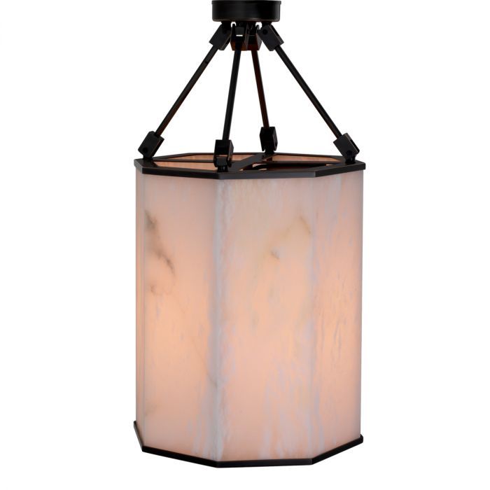 Ceiling lantern composed of alabaster with bronze finish frame