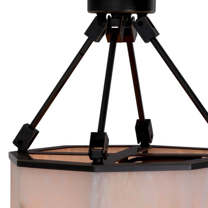 Ceiling lantern composed of alabaster with bronze finish frame