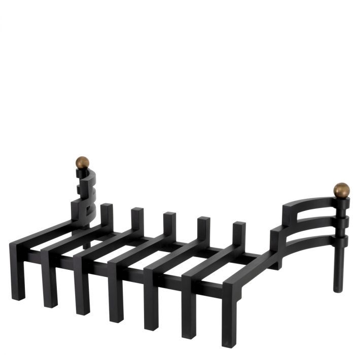 Black metal fireguard with brass accents