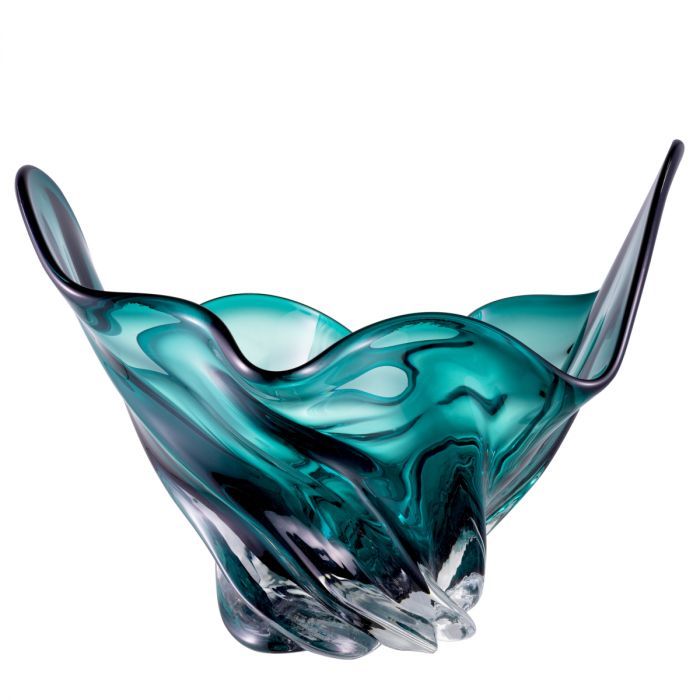 Sculptural green glass bowl