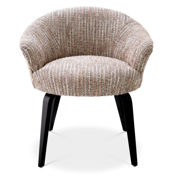 Mademoiselle beige dining chair with curved silhouette and black wooden legs