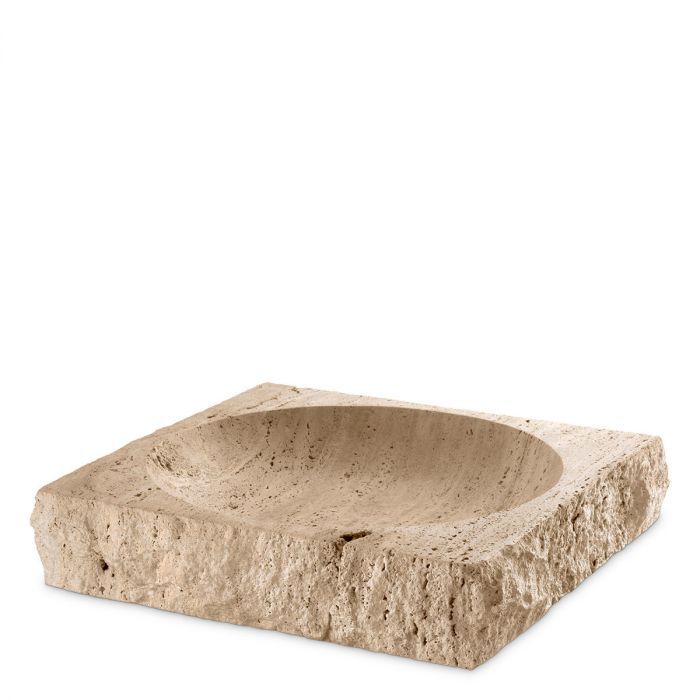Square travertine bowl with carved out centre