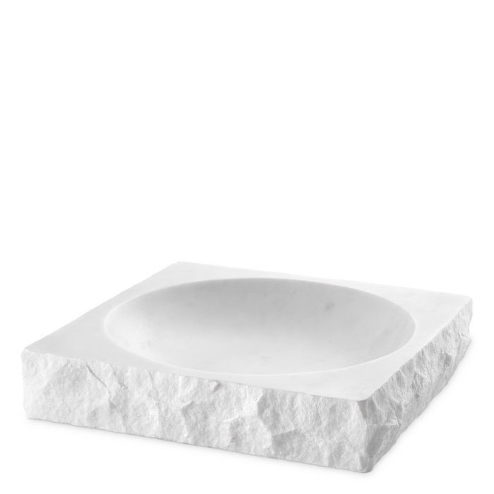 Square white marble bowl with carved out centre