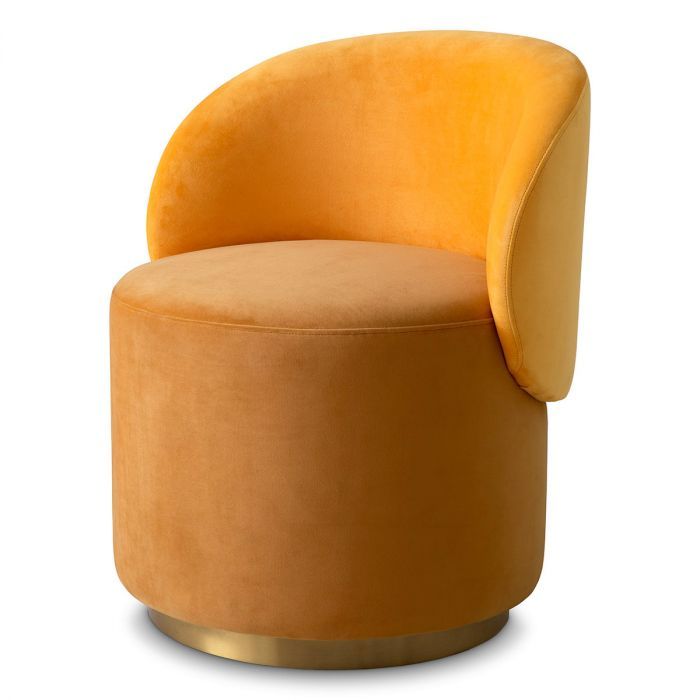 Curved dining chair in gorgeous upholstered yellow fabric