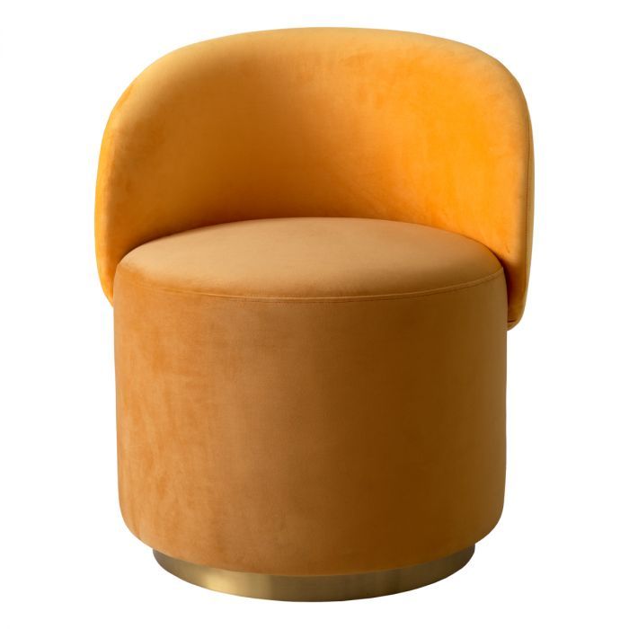 Curved dining chair in gorgeous upholstered yellow fabric