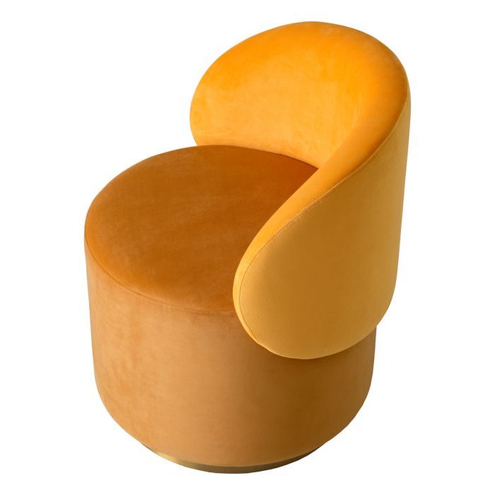 Curved dining chair in gorgeous upholstered yellow fabric