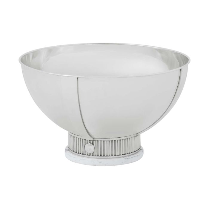 Large nickel decorative bowl with white marble base