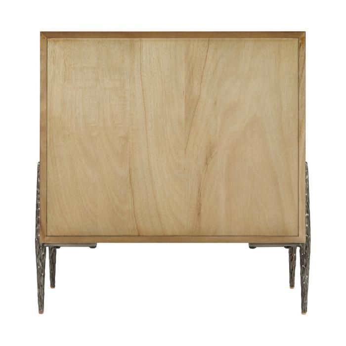Wooden bedside table with textured cast metal base