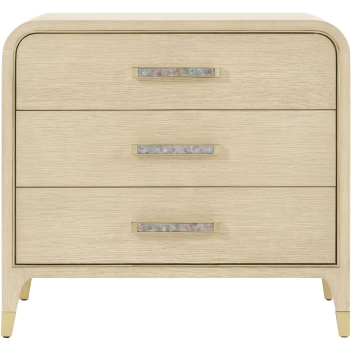 Light wood bedside table with mother of pearl accent handles