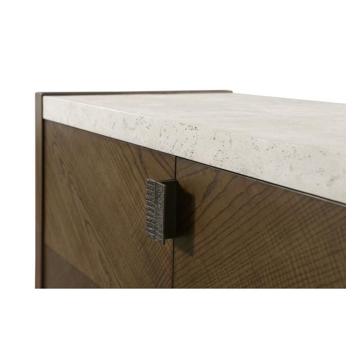 Wooden cabinet with beige stone-like top