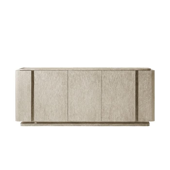 Washed wood sideboard with marble top and three doors